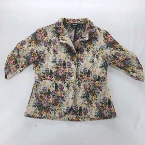 Vintage Karen Kane Floral Tapestry Blazer Jacket Medium Cottagecore Farm Grandma